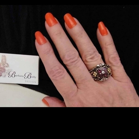 Barbara Bixby Rhodolite Garnet & White Sapphire Ring, Silver & 18k Gold Size 6! - Picture 8 of 11